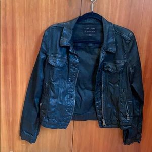 All Saints coated denim leather-like biker jacket